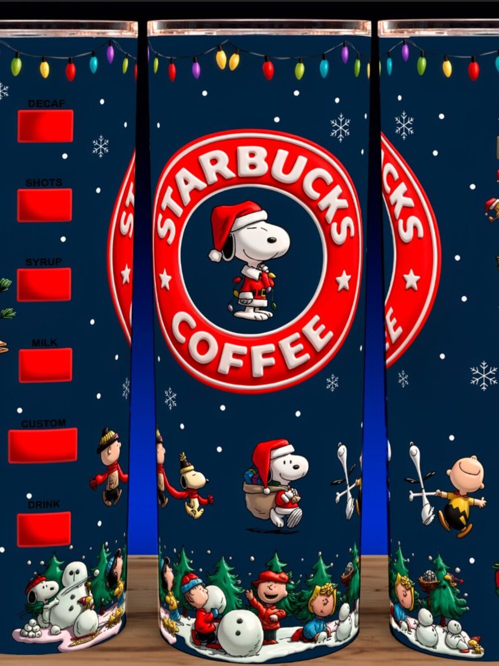 Blue Christmas Snoopy Holiday Starbucks Dark Blue Coffee Cup Mug Tumbler 20oz